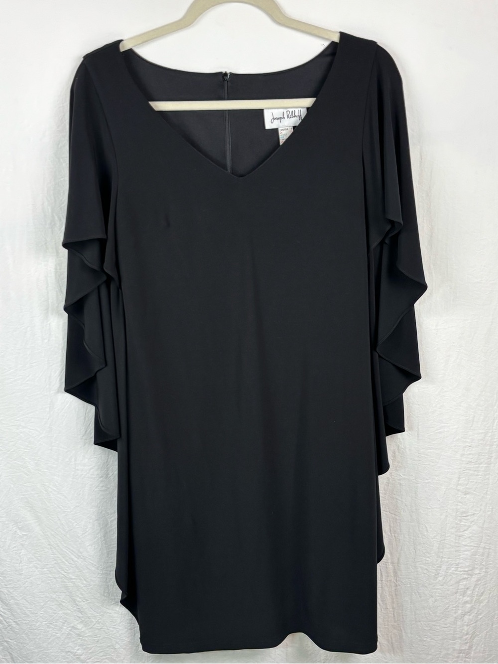 Joseph Ribkoff 8 Black V-Neck Dress with Tiered Ruffle Sleeves cocktail party